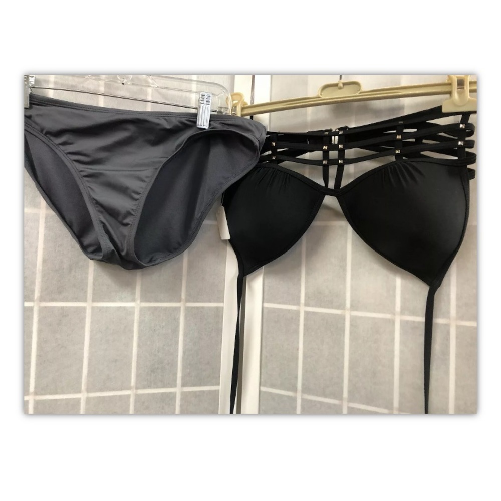Coral, swimsuit, black, 2pieces, stripes, SizeM.:
